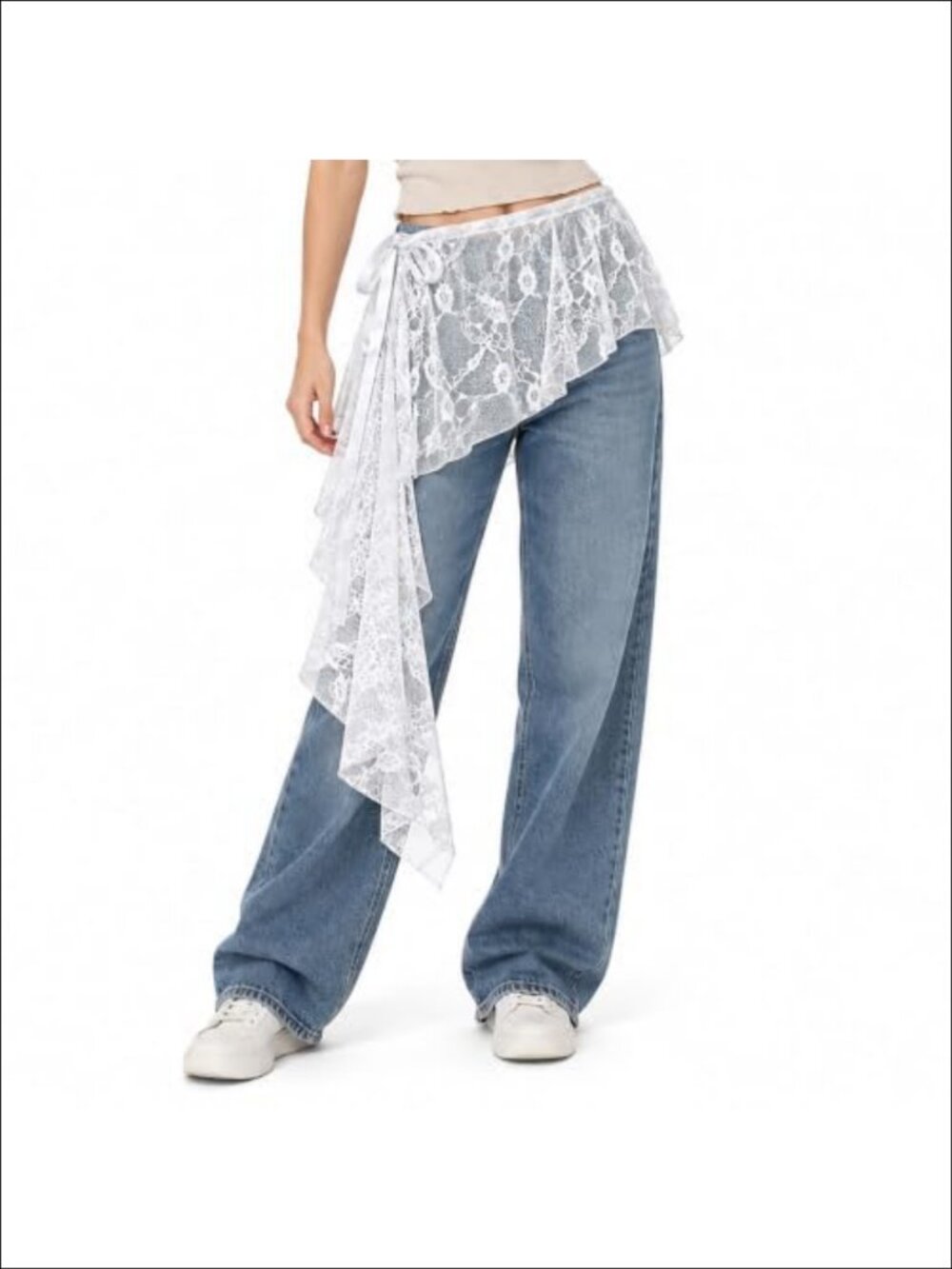 Lace Waist Scarf Asymmetrical Ruffle Hip Scarf Belt Polyester Tie-Waist